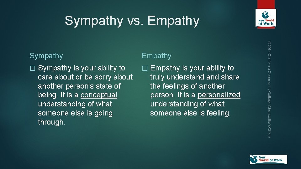 Sympathy vs. Empathy Sympathy � Sympathy is your ability to care about or be