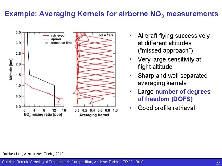 Example: Averaging Kernels for airborne NO 2 measurements • Aircraft flying successively at different
