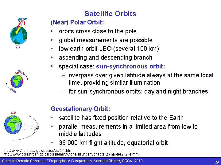 Satellite Orbits (Near) Polar Orbit: • orbits cross close to the pole • global