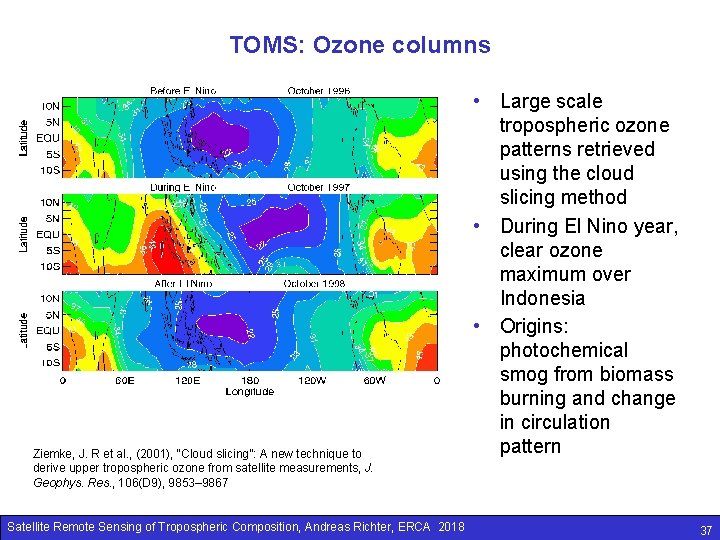 TOMS: Ozone columns Ziemke, J. R et al. , (2001), “Cloud slicing”: A new