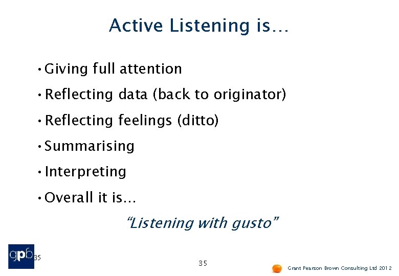 Active Listening is… • Giving full attention • Reflecting data (back to originator) •