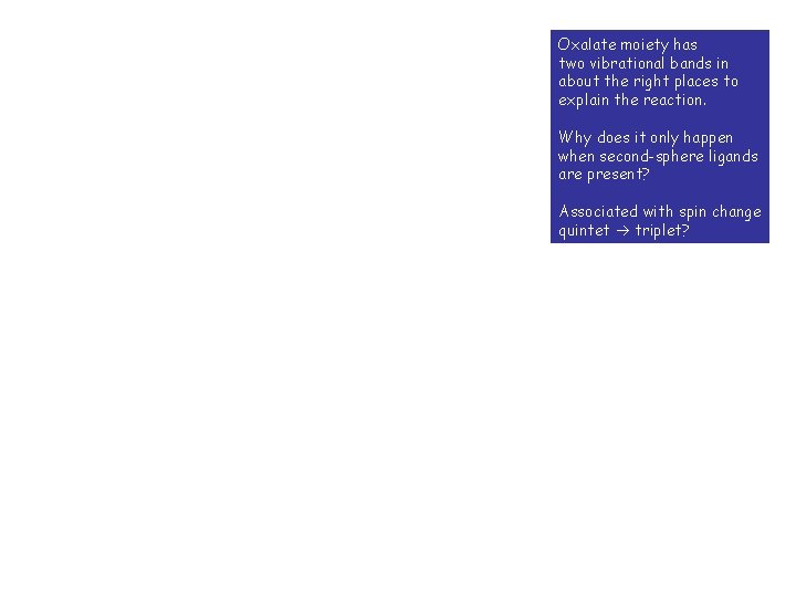 Oxalate moiety has two vibrational bands in about the right places to explain the