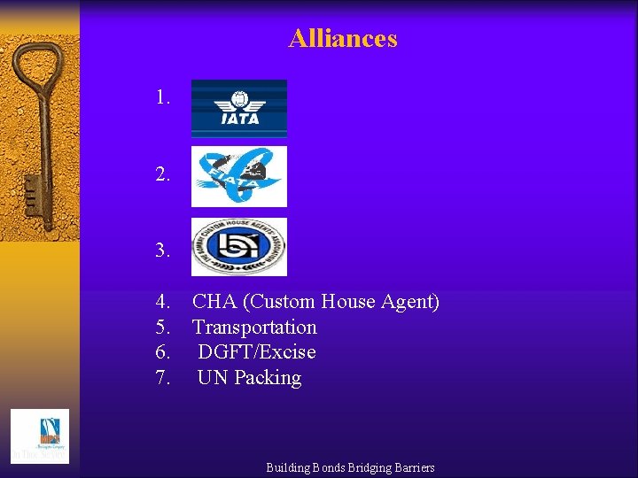 Alliances 1. 2. 3. 4. CHA (Custom House Agent) 5. Transportation 6. DGFT/Excise 7.