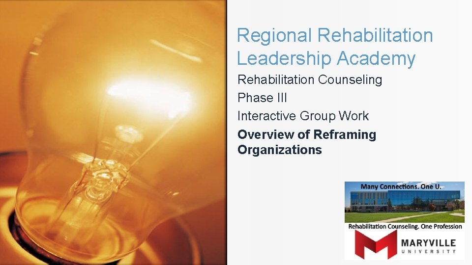 Regional Rehabilitation Leadership Academy Rehabilitation Counseling Phase III Interactive Group Work Overview of Reframing