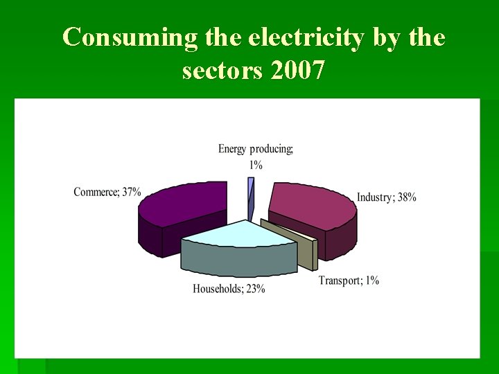 Consuming the electricity by the sectors 2007 