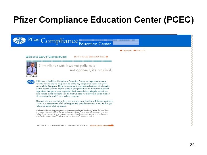 Pfizer Compliance Education Center (PCEC) 35 