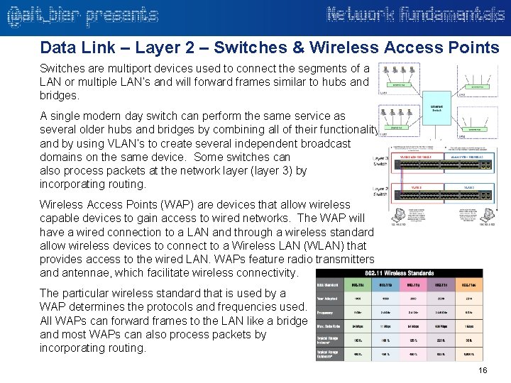Data Link – Layer 2 – Switches & Wireless Access Points Switches are multiport