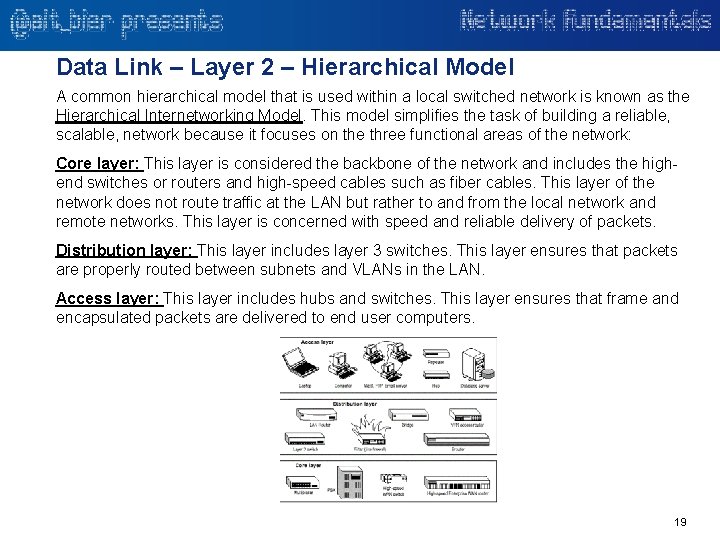 Data Link – Layer 2 – Hierarchical Model A common hierarchical model that is