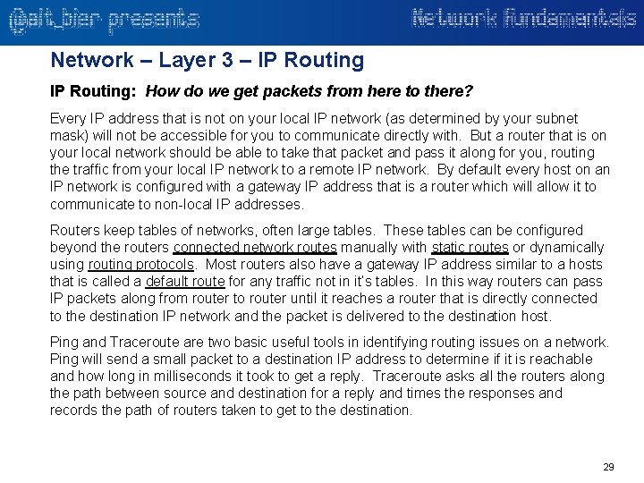 Network – Layer 3 – IP Routing: How do we get packets from here