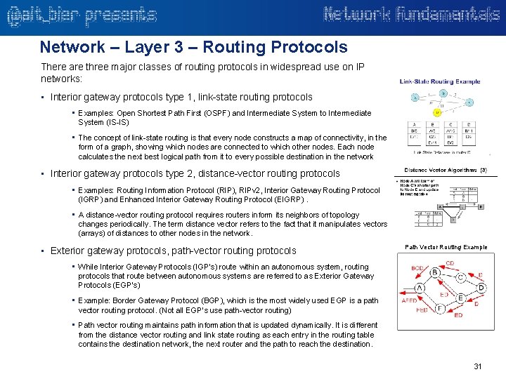 Network – Layer 3 – Routing Protocols There are three major classes of routing