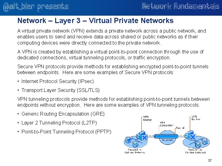 Network – Layer 3 – Virtual Private Networks A virtual private network (VPN) extends