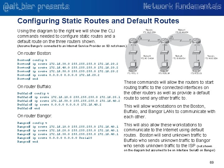 Configuring Static Routes and Default Routes Using the diagram to the right we will