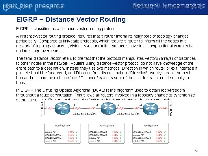 EIGRP – Distance Vector Routing EIGRP is classified as a distance vector routing protocol