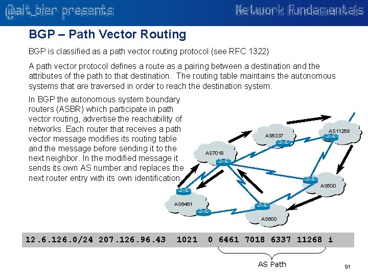 BGP – Path Vector Routing BGP is classified as a path vector routing protocol