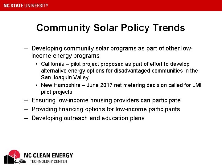 Community Solar Policy Trends – Developing community solar programs as part of other lowincome