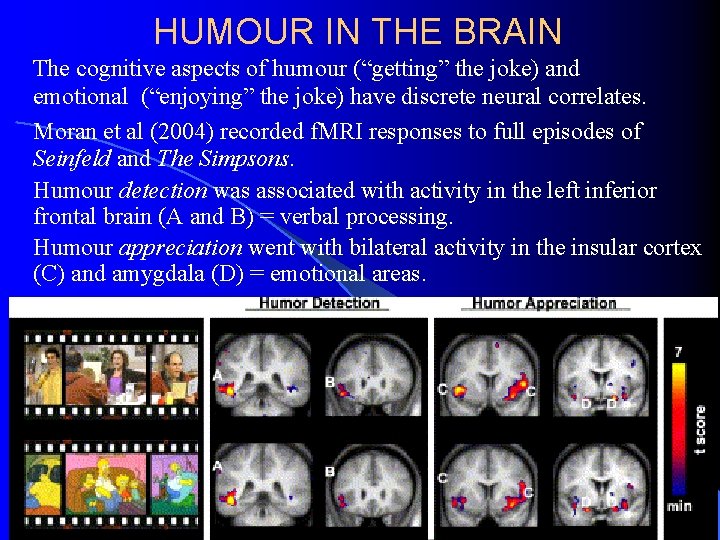 HUMOUR IN THE BRAIN The cognitive aspects of humour (“getting” the joke) and emotional