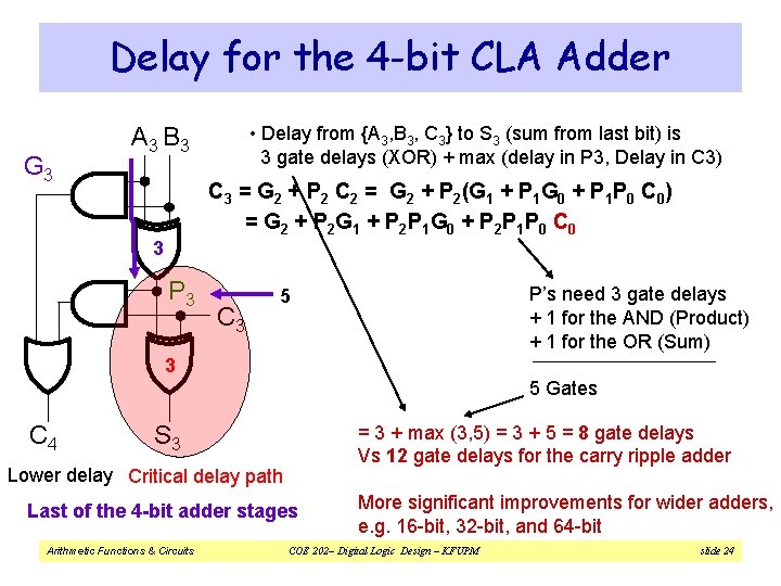 Delay for the 4 -bit CLA Adder G 3 A 3 B 3 •