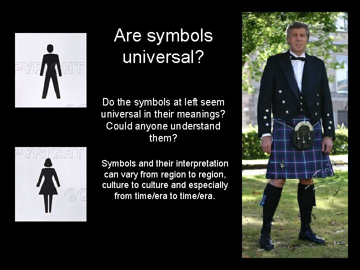 Are symbols universal? Do the symbols at left seem universal in their meanings? Could