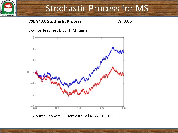 Stochastic Process for MS CSE 5403: Stochastic Process Course Teacher: Dr. A H M