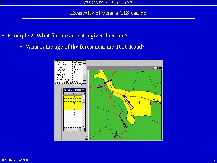 CFR 250/590 Introduction to GIS Examples of what a GIS can do • Example