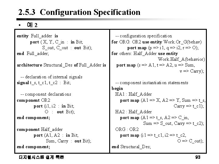 2. 5. 3 Configuration Specification • 예2 entity Full_adder is port ( X, Y,