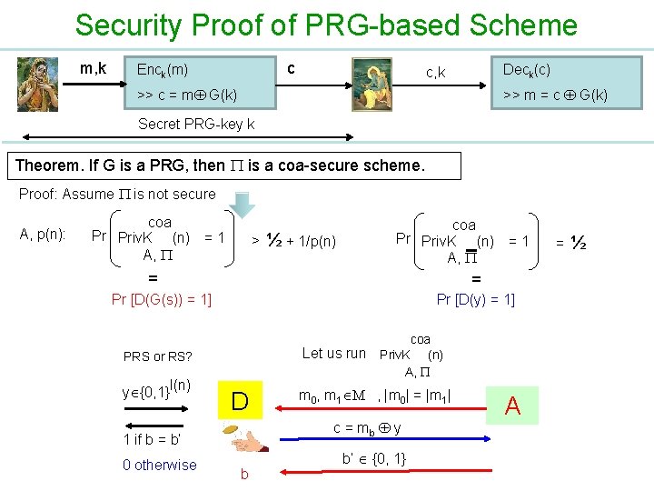 Security Proof of PRG-based Scheme m, k c Enck(m) Deck(c) c, k >> m