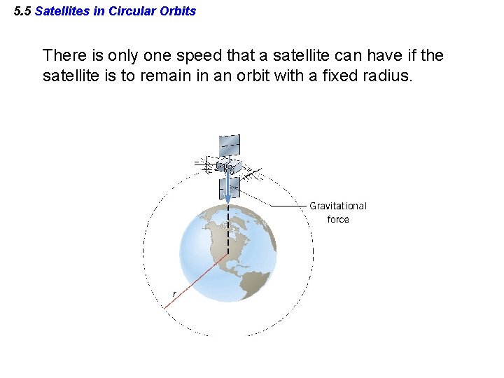 5. 5 Satellites in Circular Orbits There is only one speed that a satellite
