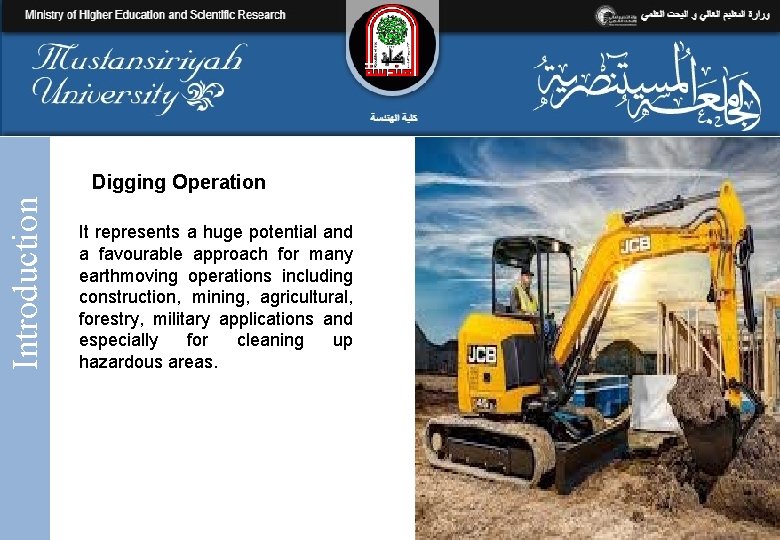 Introduction Digging Operation It represents a huge potential and a favourable approach for many