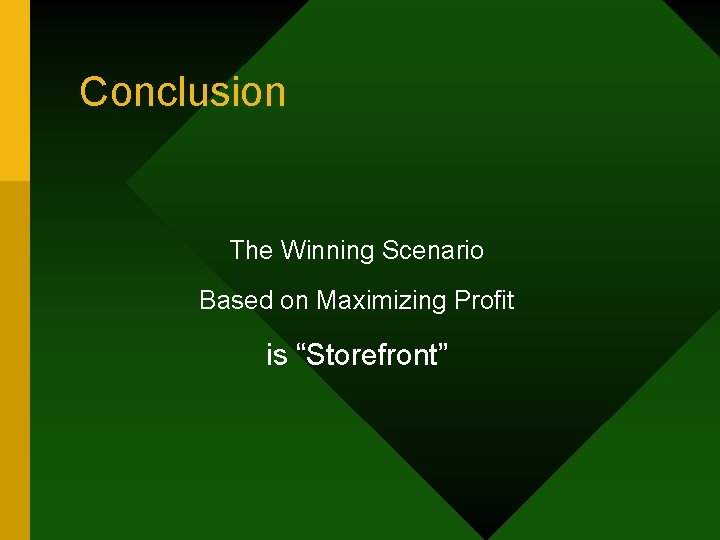 Conclusion The Winning Scenario Based on Maximizing Profit is “Storefront” 