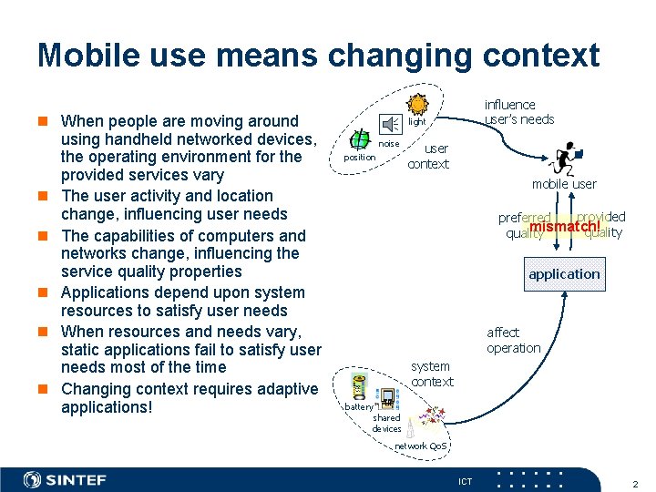 Mobile use means changing context n When people are moving around using handheld networked