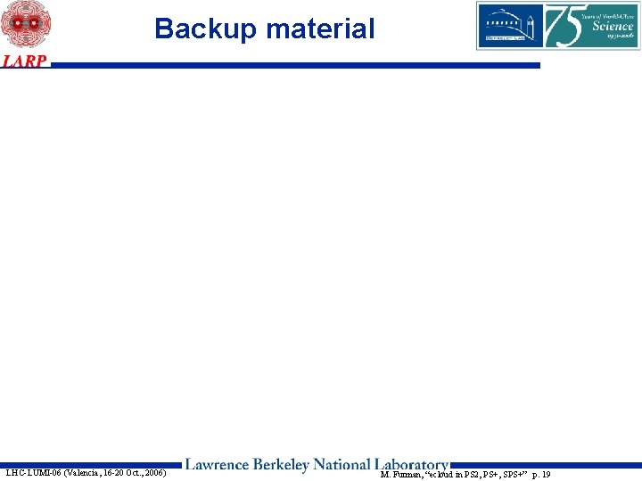 Backup material LHC-LUMI-06 (Valencia, 16 -20 Oct. , 2006) M. Furman, “ecloud in PS