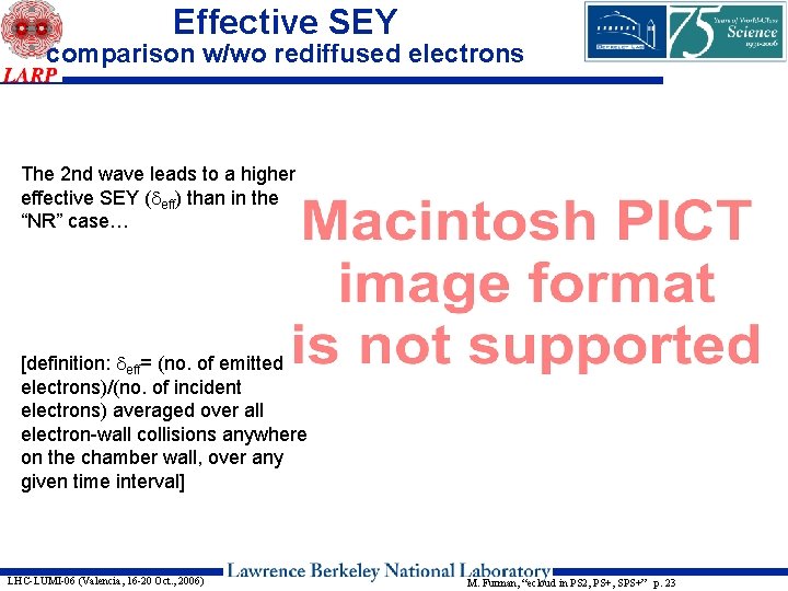 Effective SEY comparison w/wo rediffused electrons The 2 nd wave leads to a higher