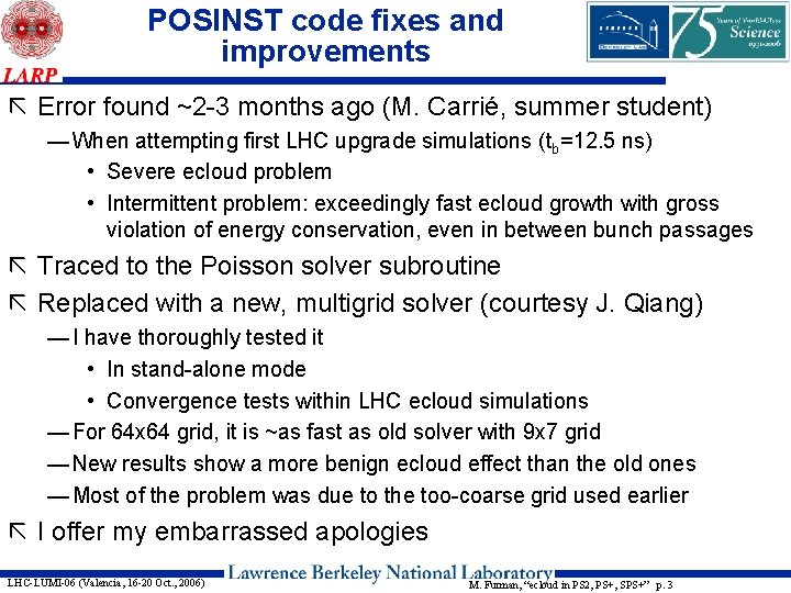 POSINST code fixes and improvements ã Error found ~2 -3 months ago (M. Carrié,