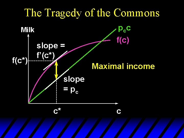 The Tragedy of the Commons p cc Milk f(c*) slope = f’(c*) f(c) Maximal