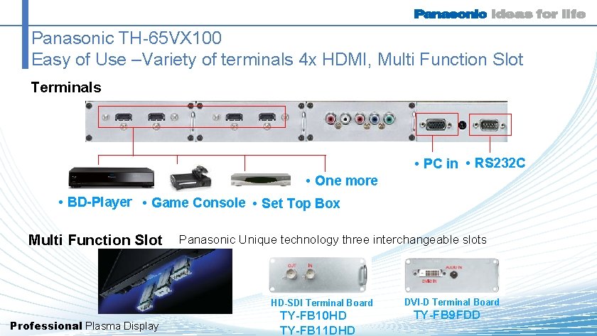 Panasonic TH-65 VX 100 Easy of Use –Variety of terminals 4 x HDMI, Multi