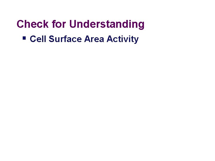 Check for Understanding § Cell Surface Area Activity 