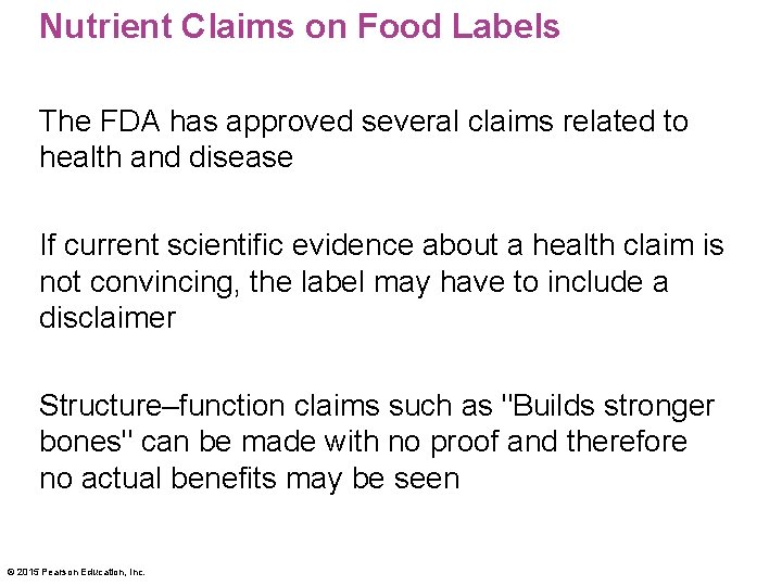 Nutrient Claims on Food Labels The FDA has approved several claims related to health Nutrient Claims on Food Labels The FDA has approved several claims related to health