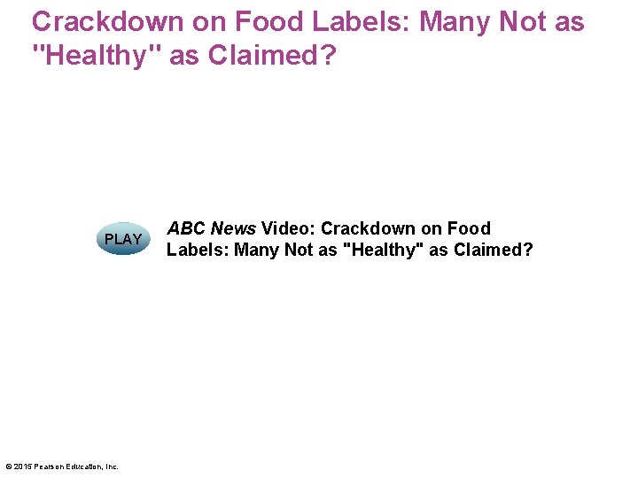 Crackdown on Food Labels: Many Not as "Healthy" as Claimed? PLAY © 2015 Pearson