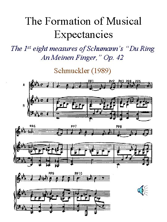 The Formation of Musical Expectancies The 1 st eight measures of Schumann’s “Du Ring