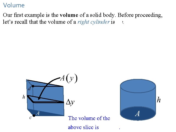 Volume Our first example is the volume of a solid body. Before proceeding, let’s