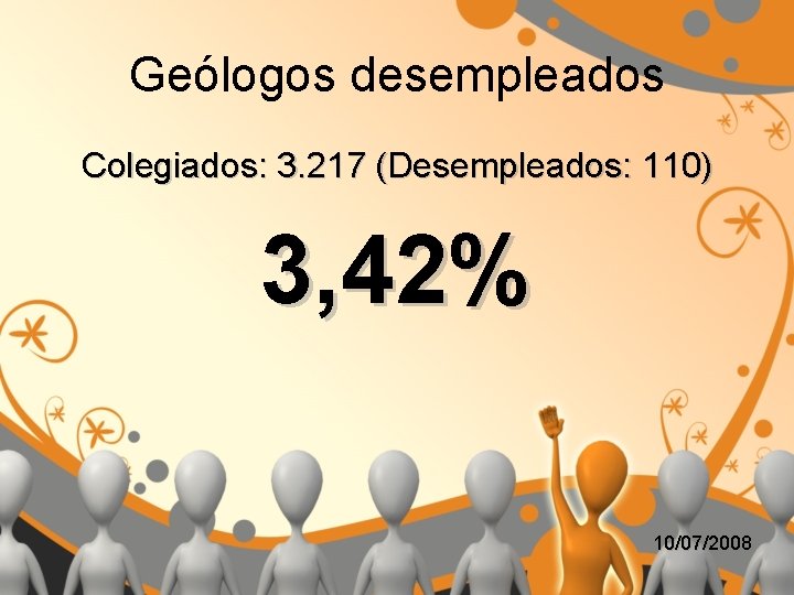 Geólogos desempleados Colegiados: 3. 217 (Desempleados: 110) 3, 42% 10/07/2008 