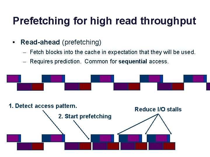 Prefetching for high read throughput • Read-ahead (prefetching) – Fetch blocks into the cache