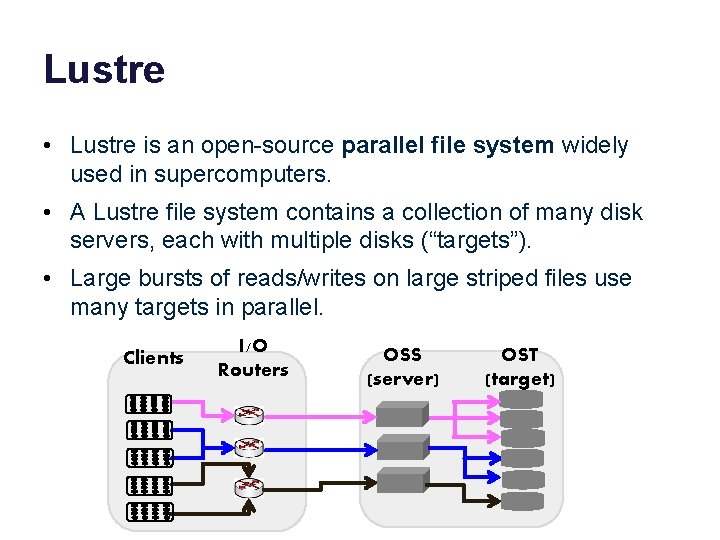 Lustre • Lustre is an open-source parallel file system widely used in supercomputers. •