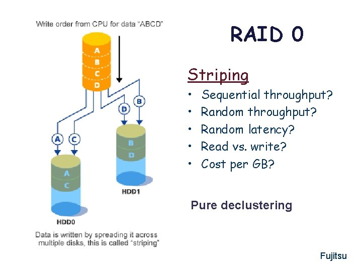 RAID 0 Striping • • • Sequential throughput? Random latency? Read vs. write? Cost