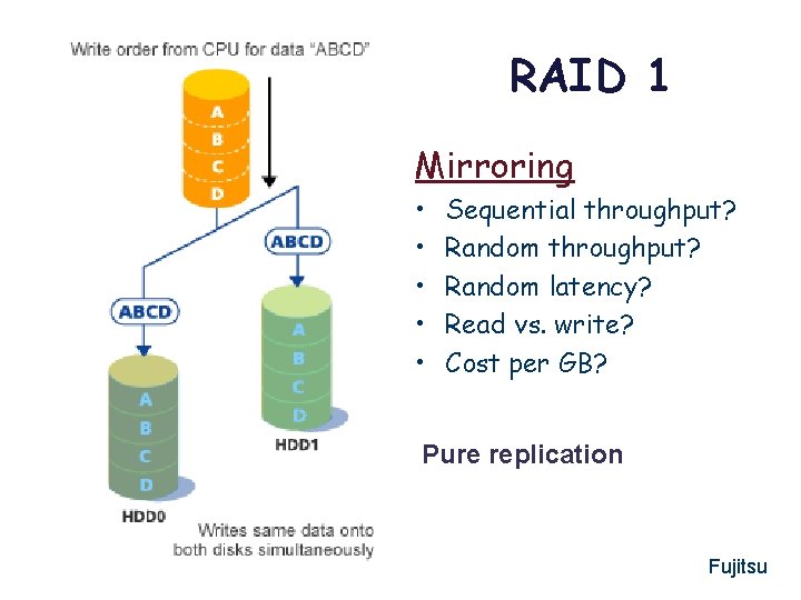 RAID 1 Mirroring • • • Sequential throughput? Random latency? Read vs. write? Cost