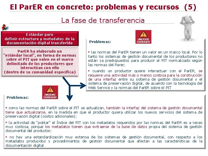 El Par. ER en concreto: problemas y recursos (5) La fase de transferencia Estándar