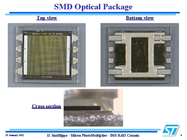 SMD Optical Package Top view Bottom view Cross section 19 January 2012 D. Sanfilippo SMD Optical Package Top view Bottom view Cross section 19 January 2012 D. Sanfilippo