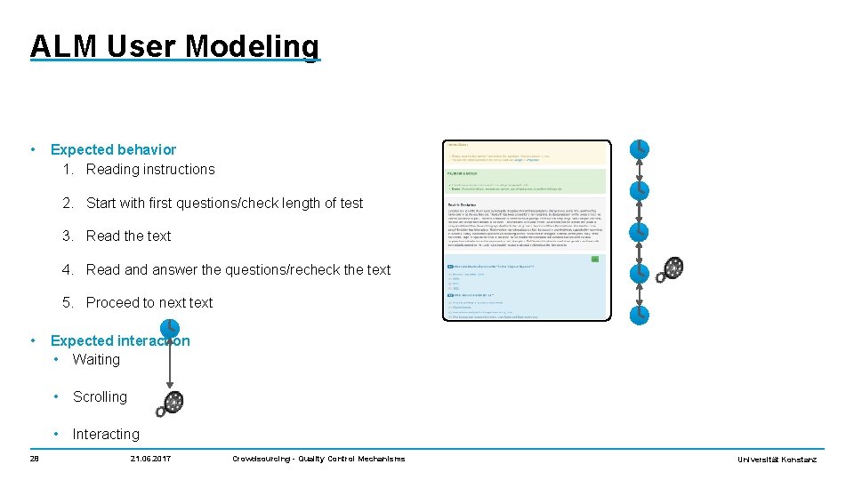 ALM User Modeling • Expected behavior 1. Reading instructions 2. Start with first questions/check