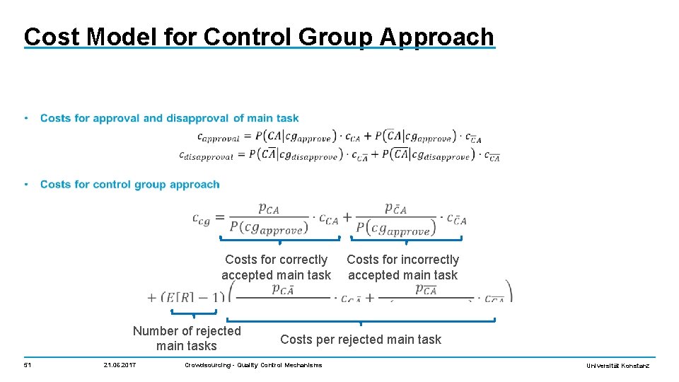 Cost Model for Control Group Approach Costs for correctly accepted main task Number of