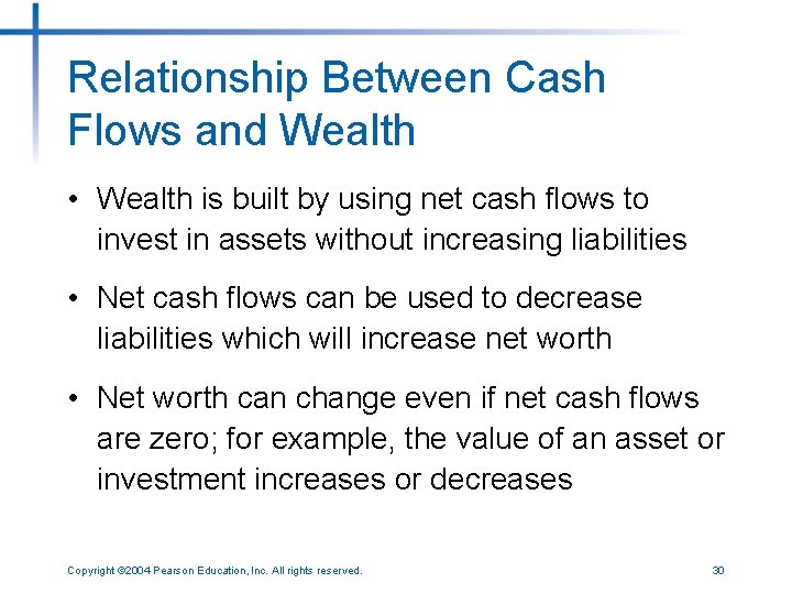 Relationship Between Cash Flows and Wealth • Wealth is built by using net cash